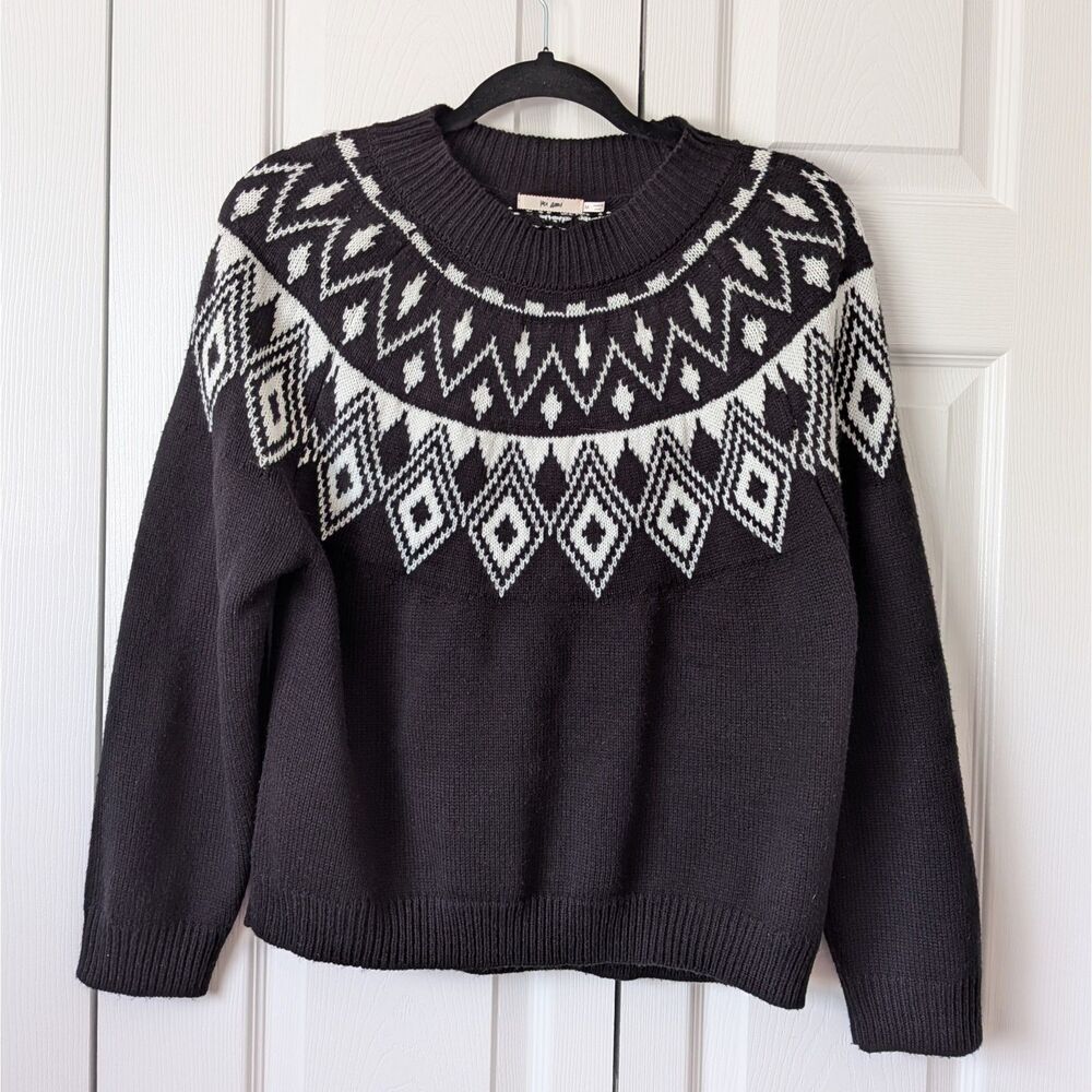 Mi Ami for Francesca’s Black & White Fair Isle Knit Sweater Medium Winter